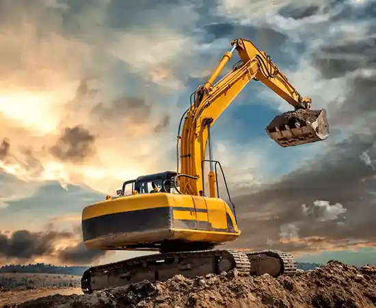 Industries construction Equipment Leasing Page with a Backhoe